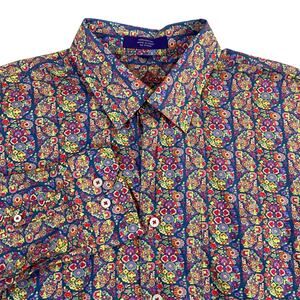 Alan Flusser Mens Floral Striped Shirt Long Sleeve XL Multicolor Retro Hippie